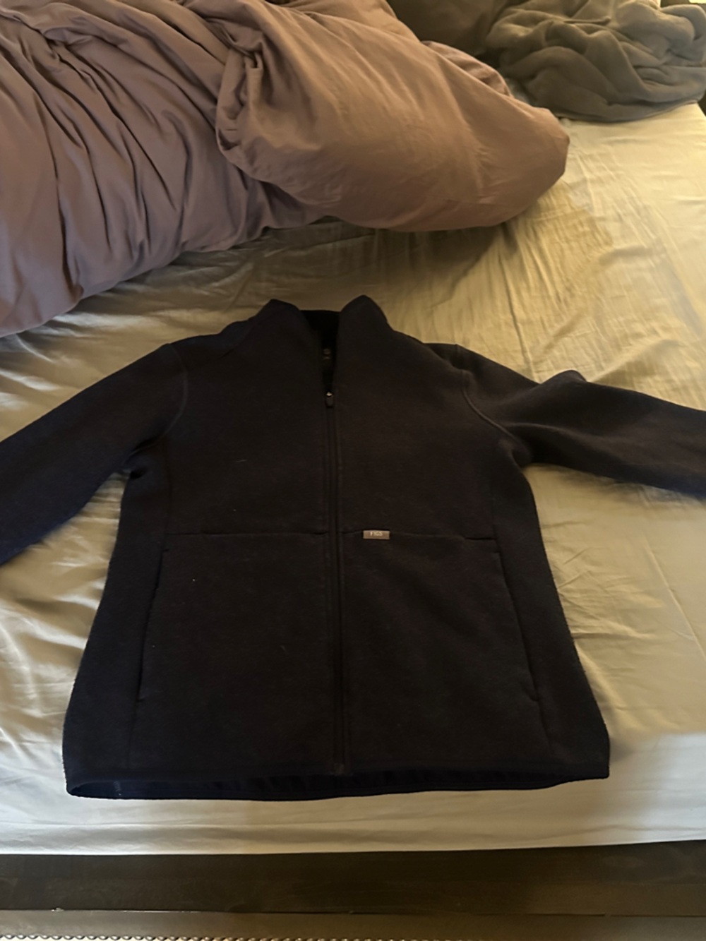 Figs Women's Navy Zip-Up Fleece Hoodie